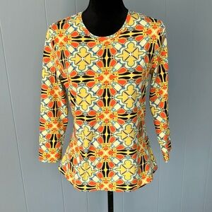 J McLaughlin Medium Catalina Cloth Colorful Geo Print 3/4 Length Sleeve Top